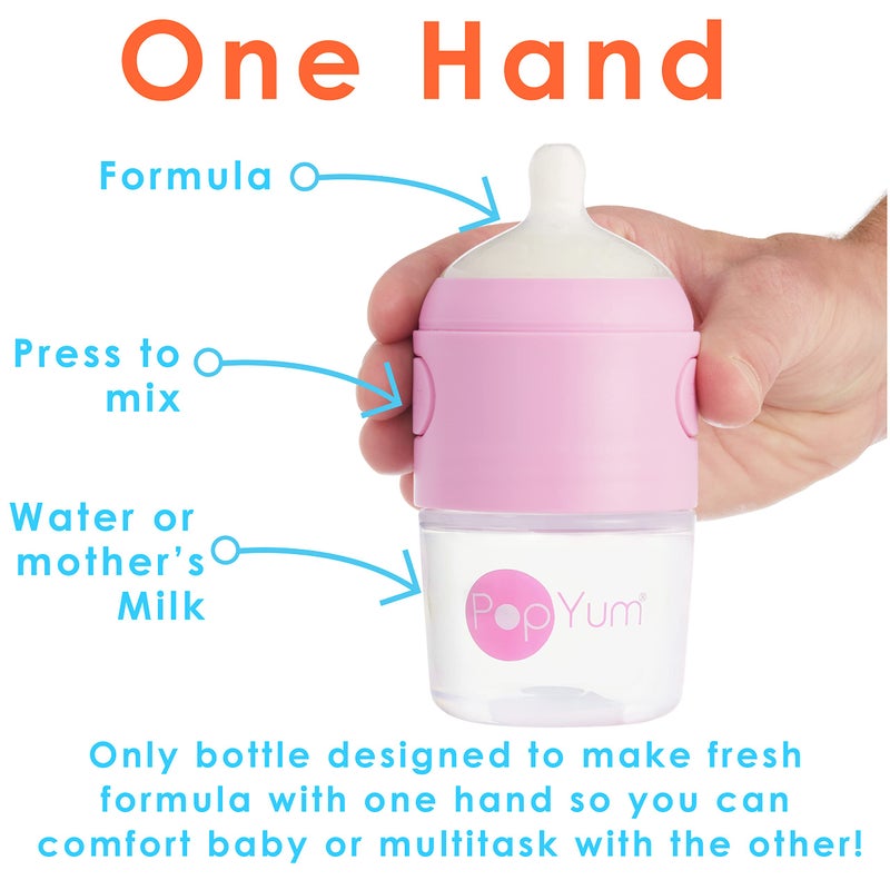 PopYum 5 oz Pink Anti-Colic Formula Making/Mixing/Dispenser Baby Bottles, 2-Pack with #1 Slow Flow , 150 ml, BPA-Free, Natural Latch - Image 2
